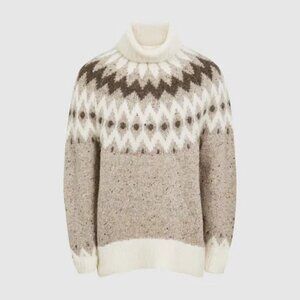Reiss Amy Fair Isle Alpaca-Blend Roll-Neck Sweater XS GrayBeige NWOT